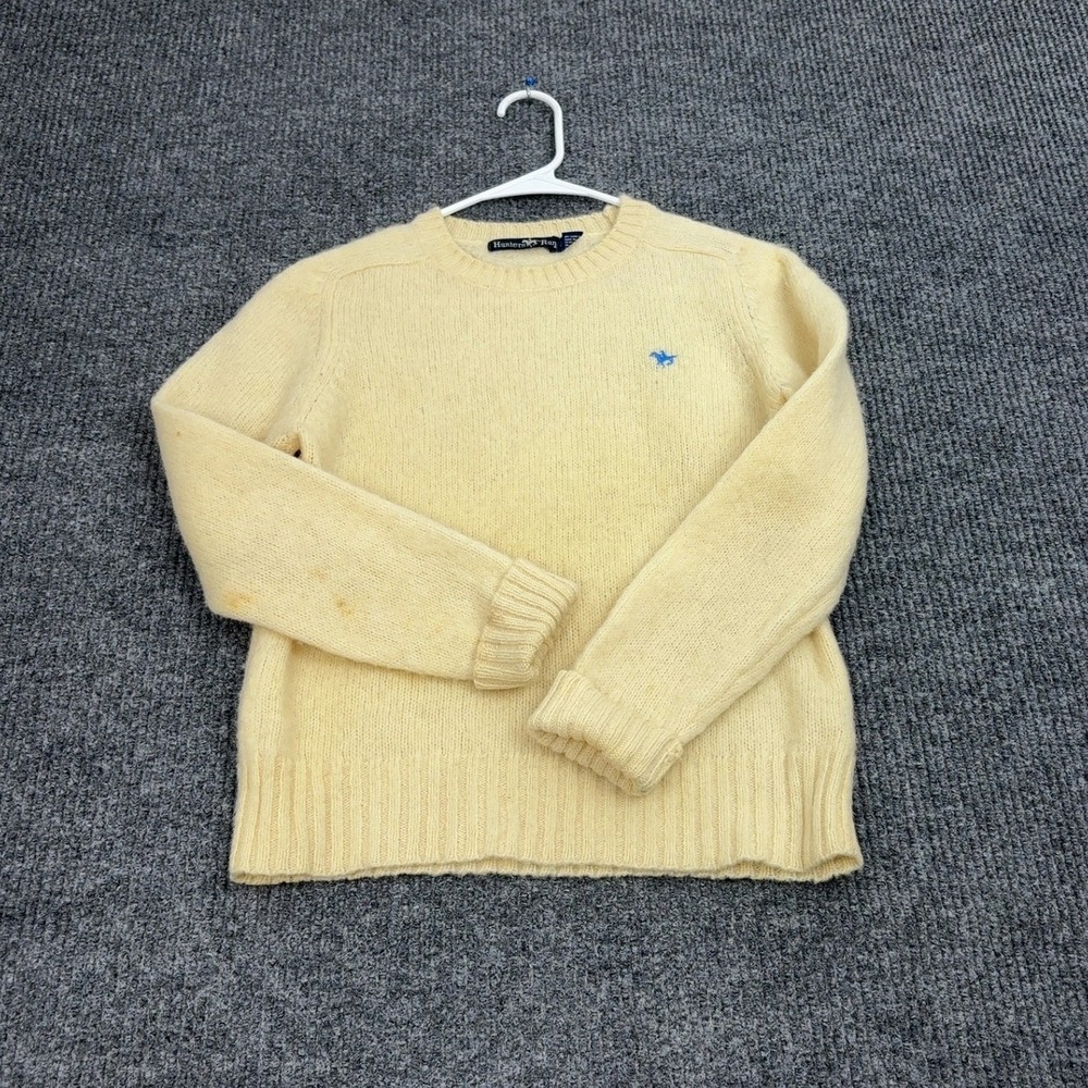 Hunters Run Sweater Womens L Yellow Shetland Wool Crewneck Equestrian Classic